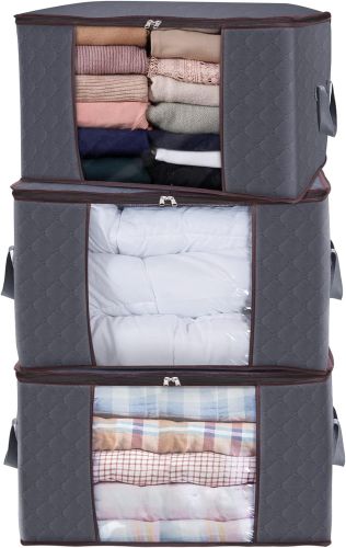 Large Capacity Clothing Storage Bag With Reinforced Handle, Thick Fabric, Foldable, Sturdy Zipper, 1 Set Of 3 Bags, 90L, Gray Large Capacity Clothing Storage Bag With Reinforced Handle, Thick Fabric, Foldable, Sturdy Zipper, 1 Set Of 3 Bags, 90L, Gray